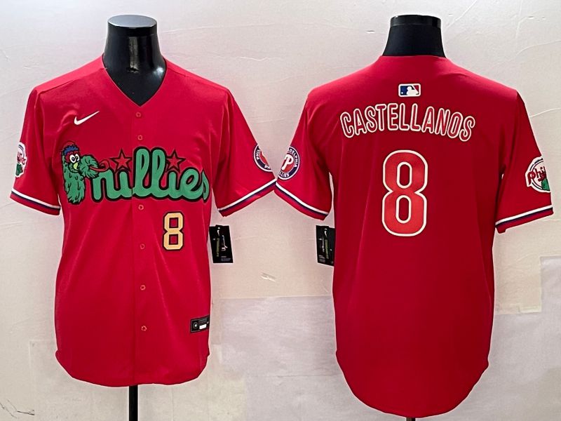 Men Philadelphia Phillies #8 Castellanos Red three generations Joint Name 2025 Nike MLB Jersey style 5->philadelphia phillies->MLB Jersey